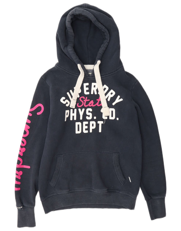 Superdry Womens Graphic Hoodie Jumper UK 14 Medium Navy Blue Cotton