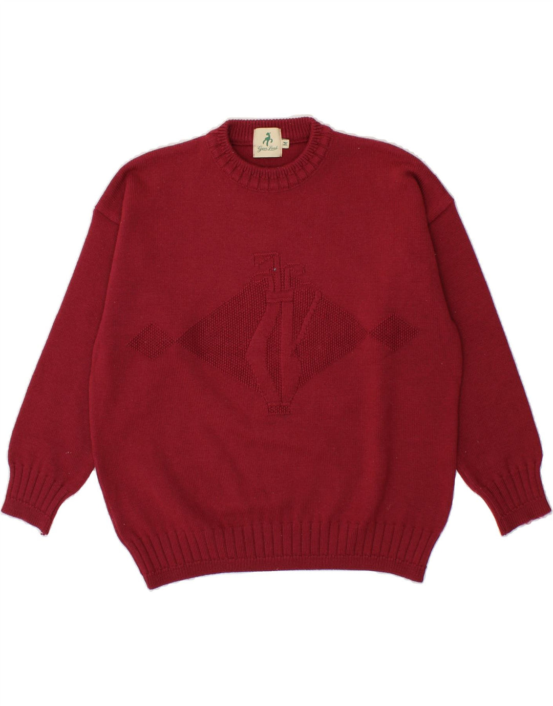 VINTAGE Womens Graphic Crew Neck Jumper Sweater UK 14 Medium Red Wool Vintage Vintage and Second-Hand Vintage from Messina Hembry 