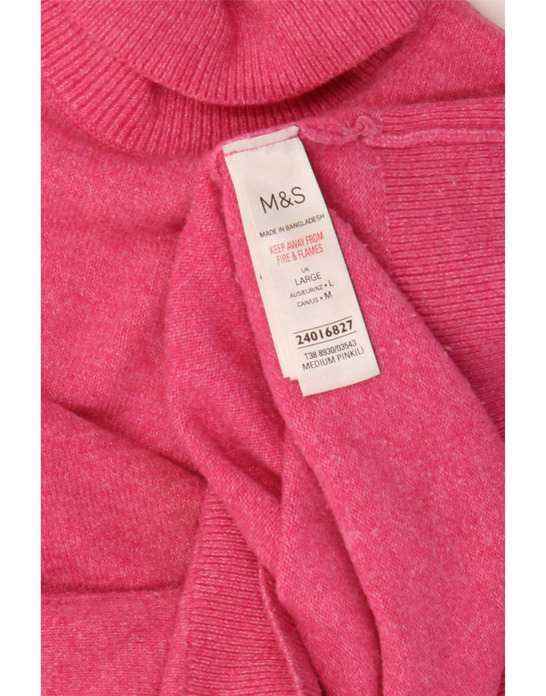 Marks & Spencer Womens Oversized Roll Neck Jumper Sweater UK 16 Large Pink
