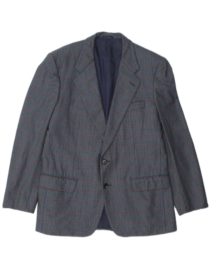 Burberrys Mens Blazer Jacket IT 48 Medium Navy Blue Houndstooth Wool