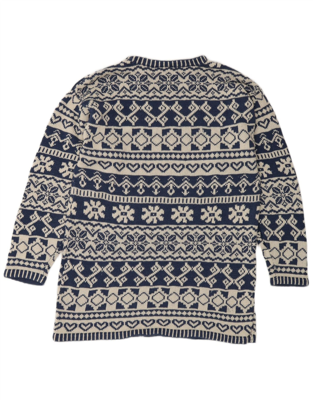 Impuls Mens Crew Neck Jumper Sweater Small Blue Fair Isle Ramie