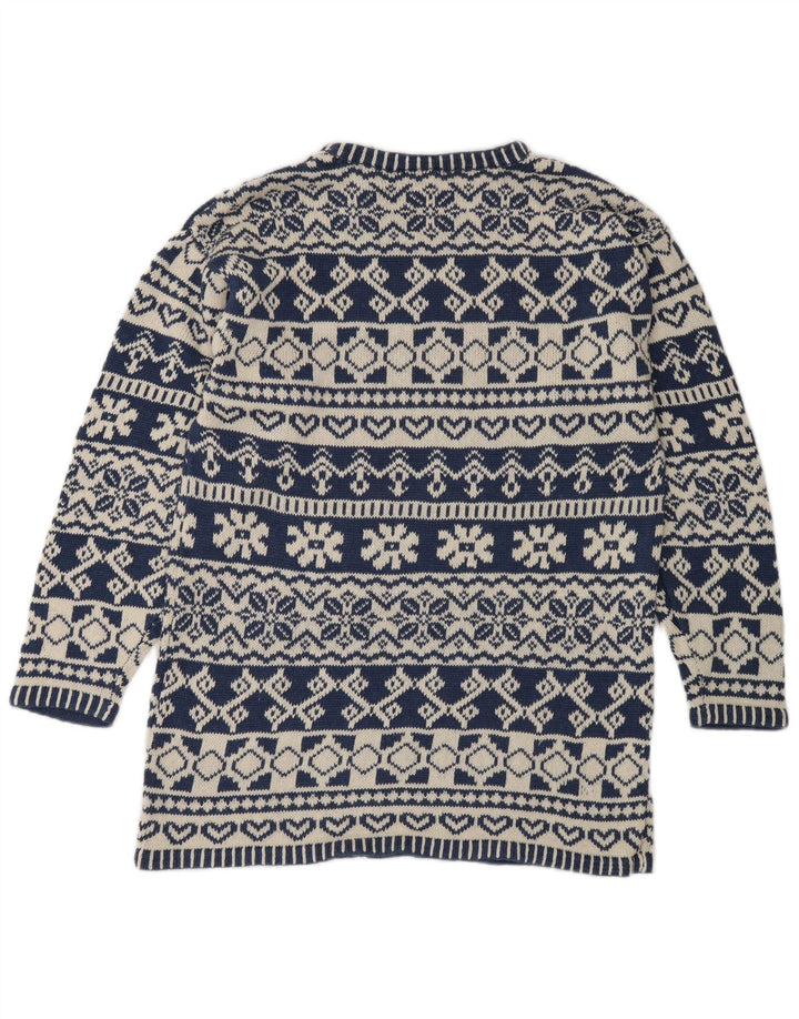 Impuls Mens Crew Neck Jumper Sweater Small Blue Fair Isle Ramie