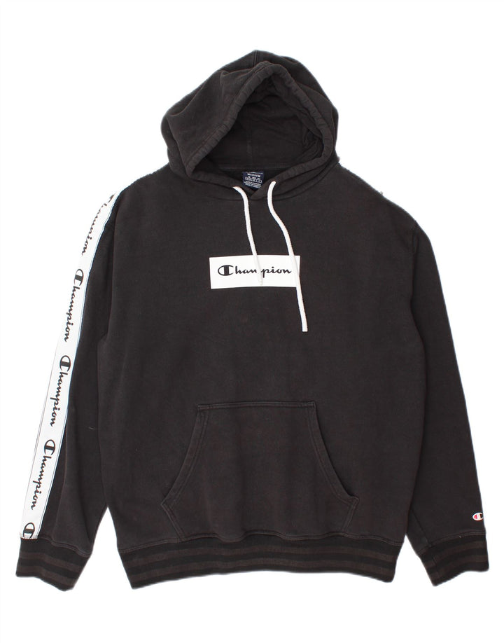 CHAMPION Mens Graphic Hoodie Jumper Medium Black Cotton Vintage Champion and Second-Hand Champion from Messina Hembry 