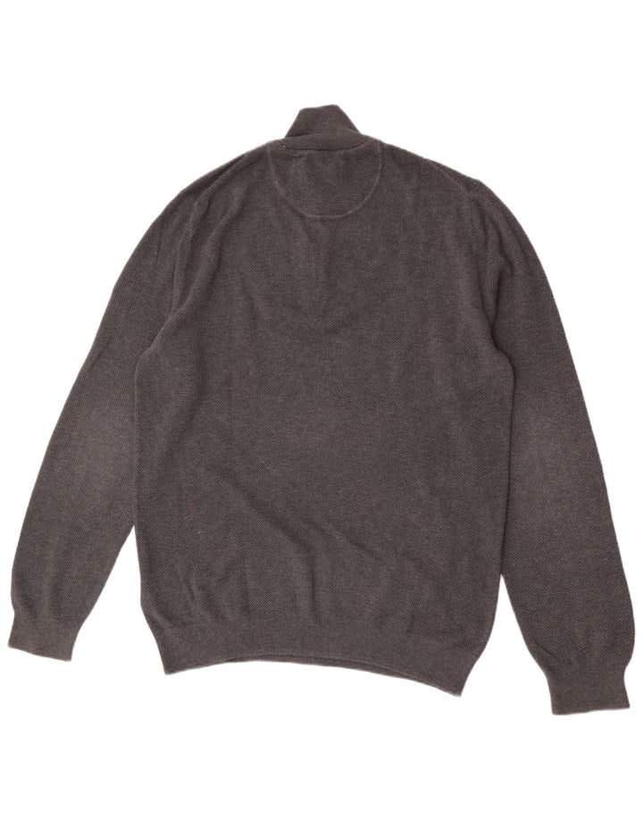 Gant Mens Zip Neck Jumper Sweater Large Grey Cotton