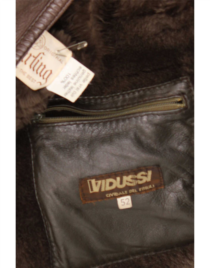 Vintage Mens Shearling Jacket IT 52 Large Brown Leather