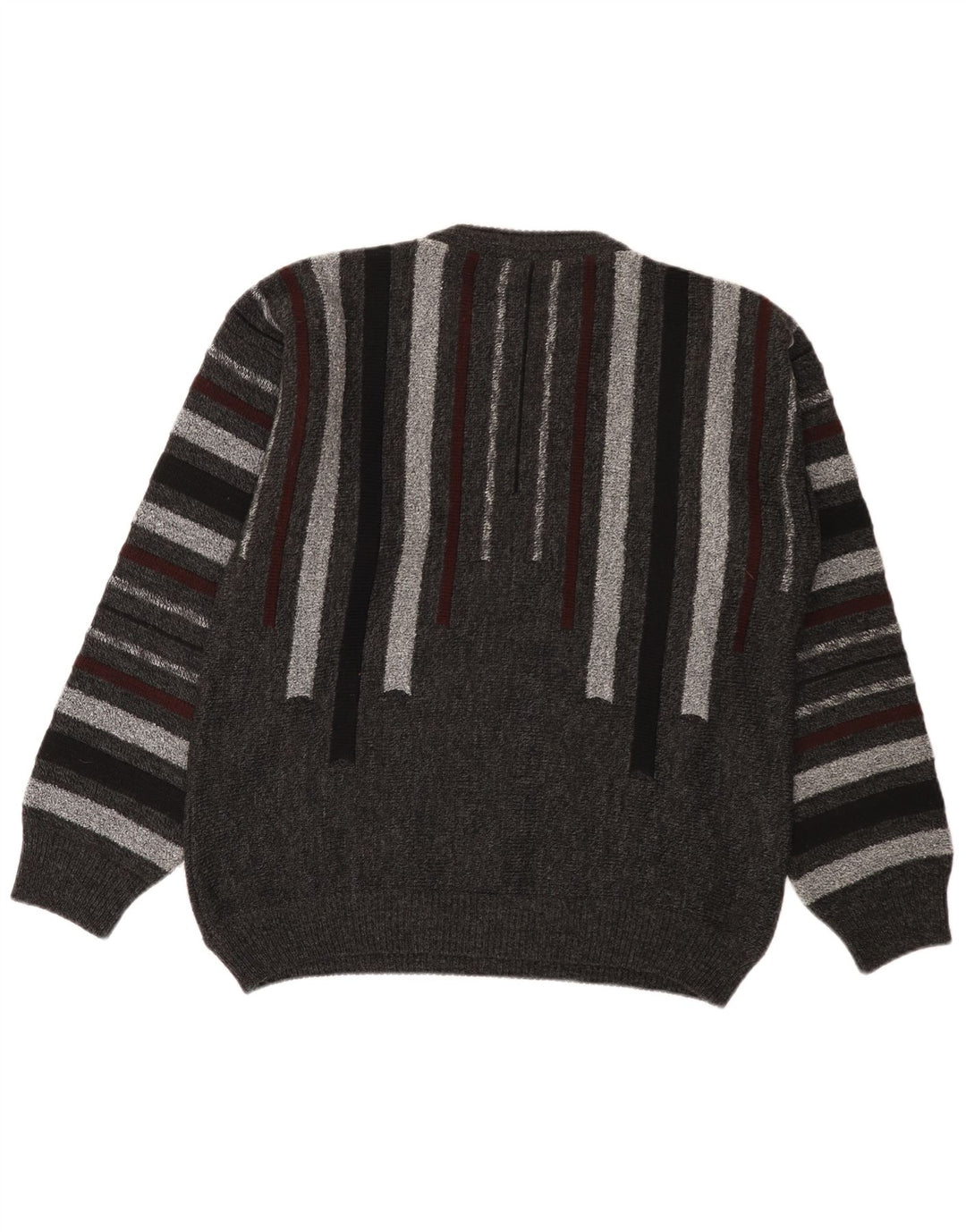 Alessandro Magno Mens Crew Neck Jumper Sweater Medium Grey Striped Acrylic
