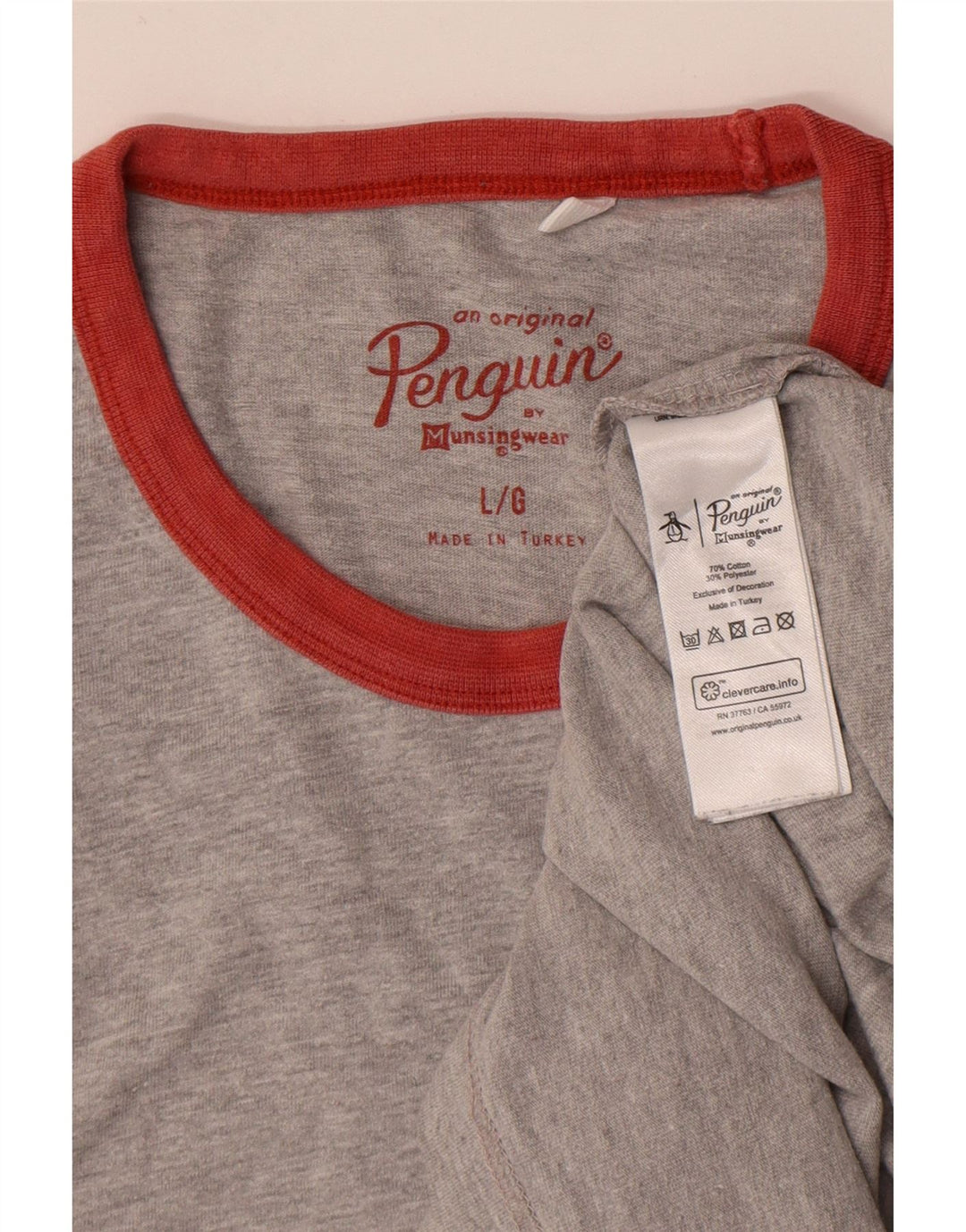 Penguin Mens T-Shirt Top Large Grey Cotton