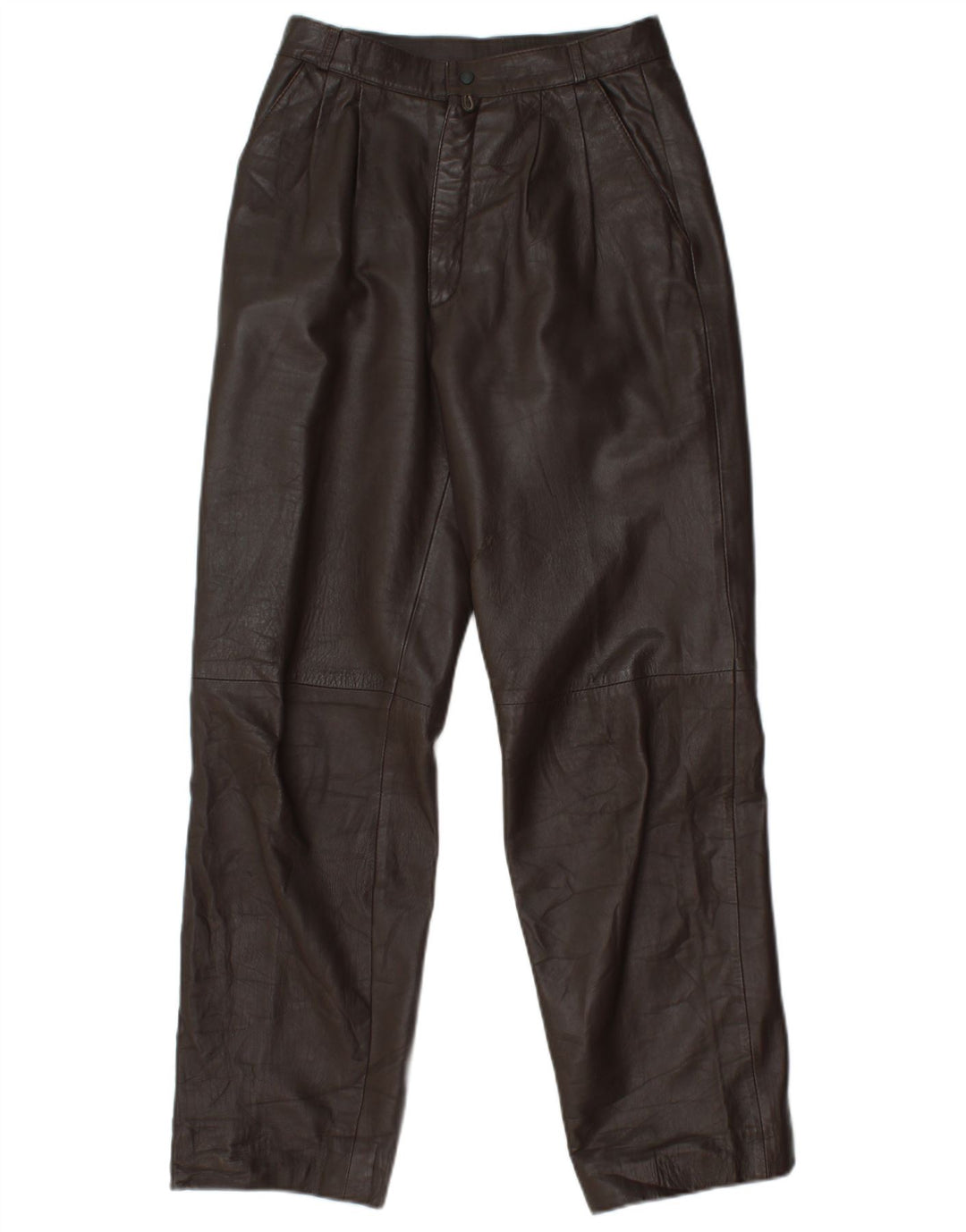 VINTAGE Womens Straight Leather Trousers W25 L29 Brown