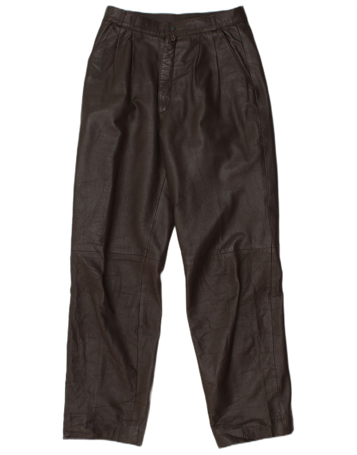 VINTAGE Womens Straight Leather Trousers W25 L29 Brown