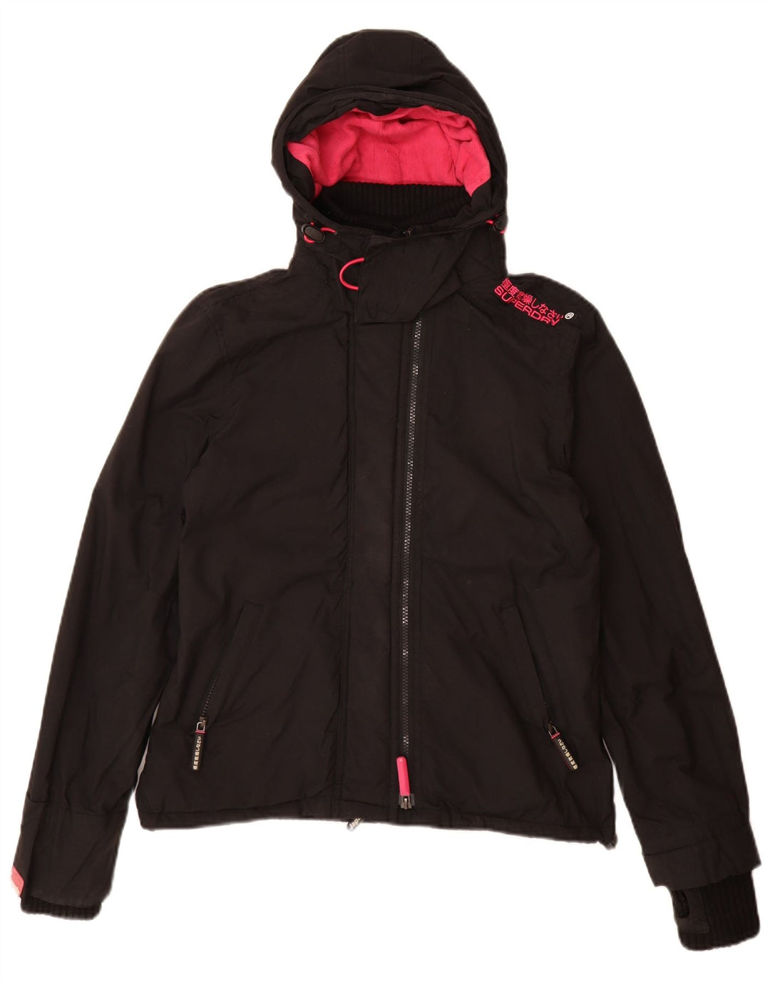 Superdry Womens Windcheater Windbreaker Jacket UK 14 Medium Black Nylon