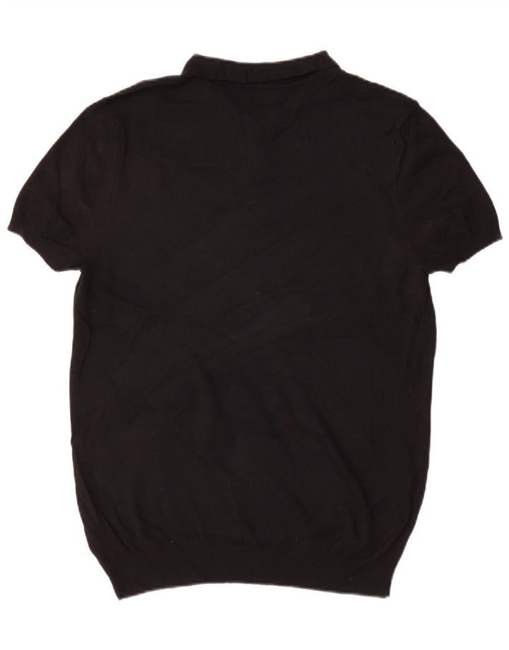 Zara Mens Short Sleeve Polo Neck Jumper Sweater Medium Black Viscose