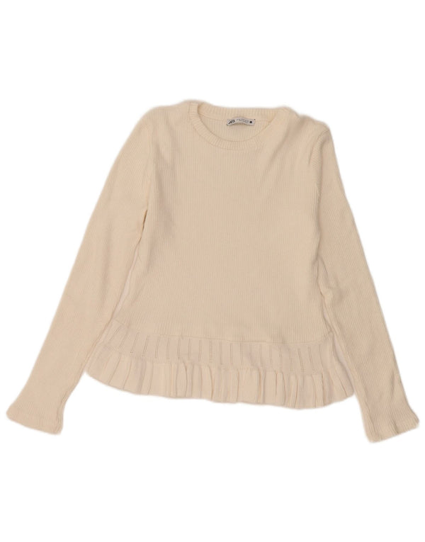 Zara Womens Pullover Top Long Sleeve UK 12 Medium Off White