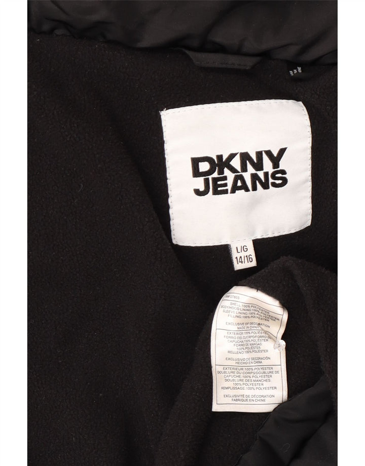 DKNY Boys Graphic Hooded Padded Jacket 14-15 Years Large Black Polyester