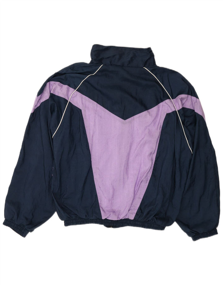 VINTAGE Herren-Trainingsanzug-Oberteil, Jacke XL, Marineblau, Farbblock-Polyester