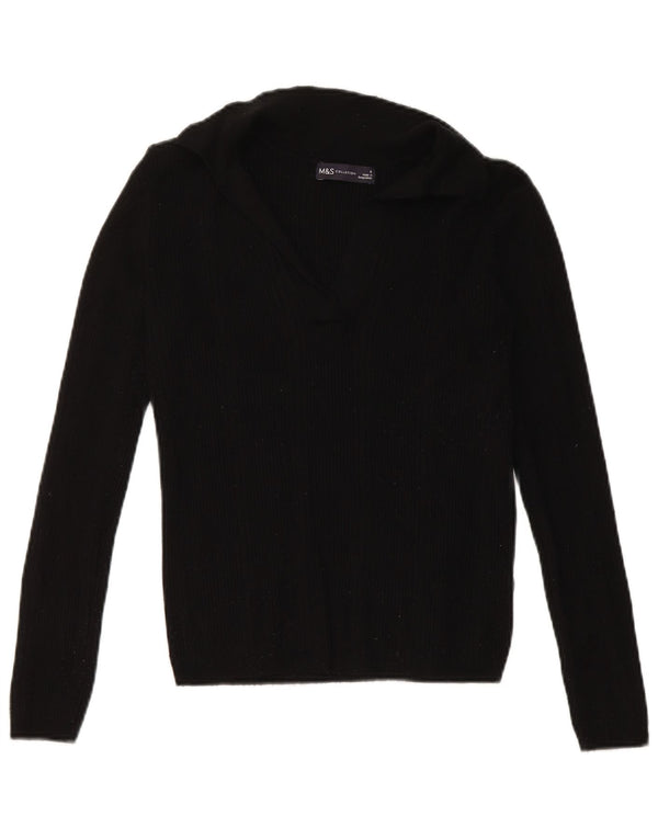 Maglione corto da donna Marks & Spencer con collo a polo UK 8 piccolo nero