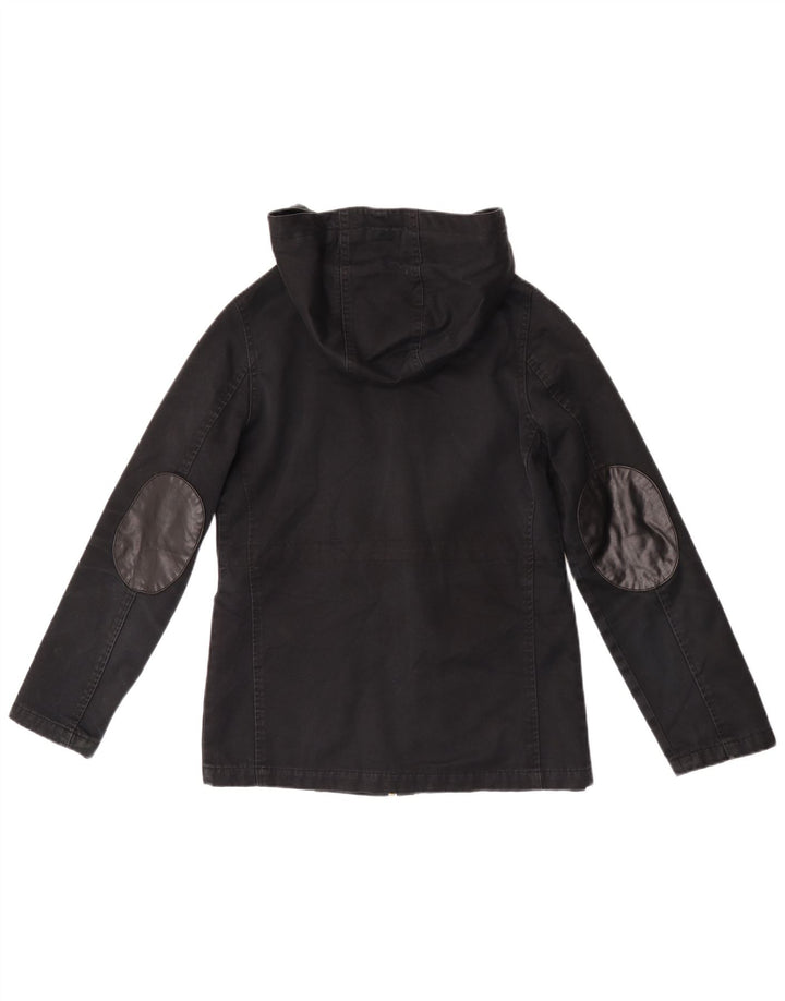Topshop Womens Hooded Bomber Jacket UK 8 Small Black Cotton
