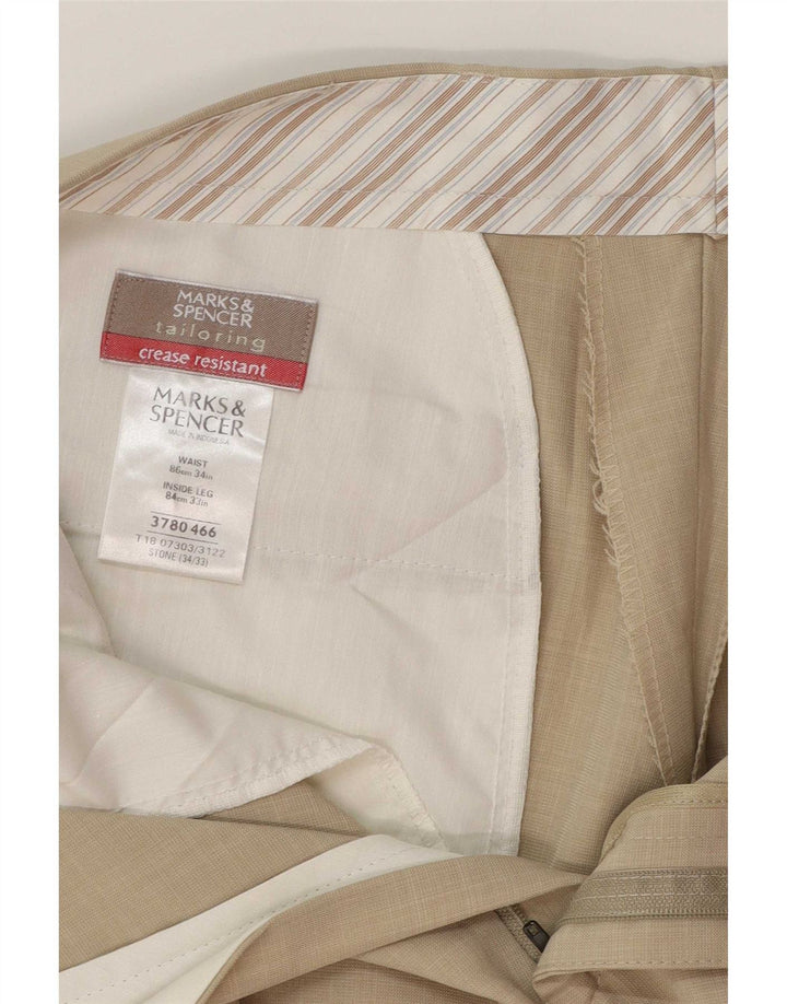 Marks & Spencer Mens Straight Suit Trousers W34 L28 Beige Polyester