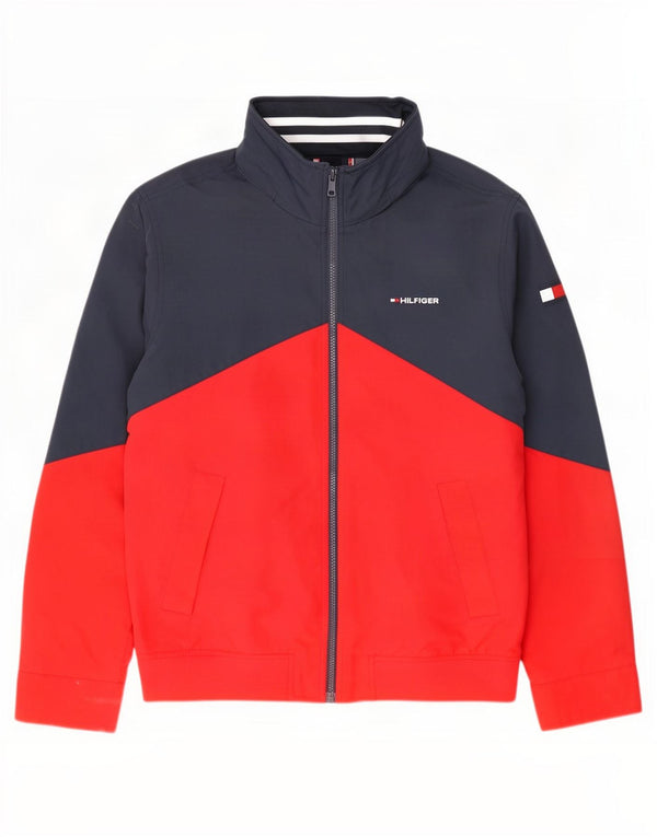 Jaqueta bomber masculina com capuz Tommy Hilfiger Reino Unido 38 bloco colorido azul marinho médio