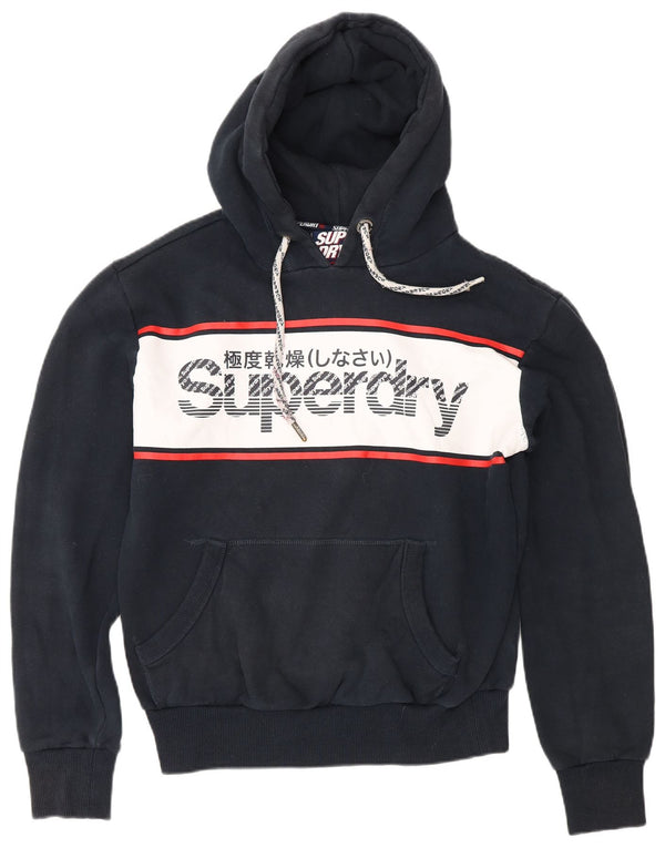 Felpa con cappuccio grafica da uomo Superdry Small in cotone color block blu navy