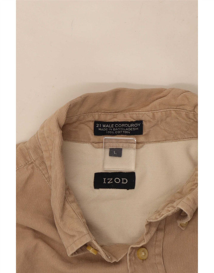 Izod Mens Corduroy Shirt Large Beige Cotton