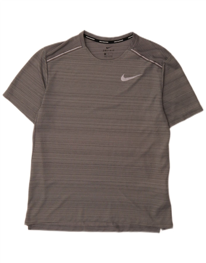 Nike herre Dri Fit T-shirt top mellemgrå stribet polyester