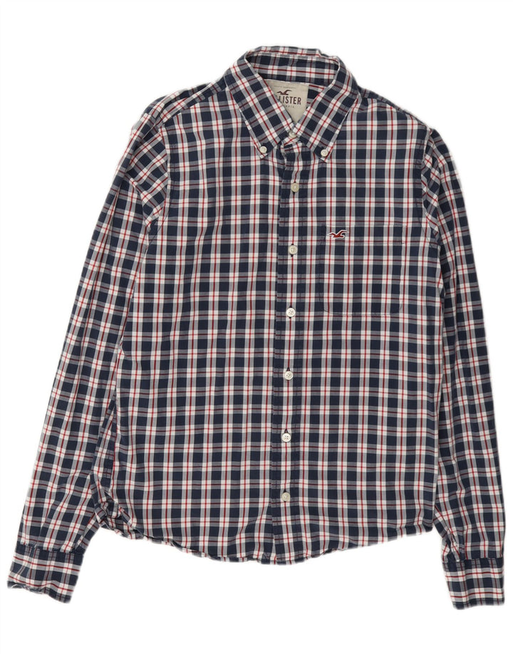 Hollister Mens Shirt Medium Navy Blue Check Cotton