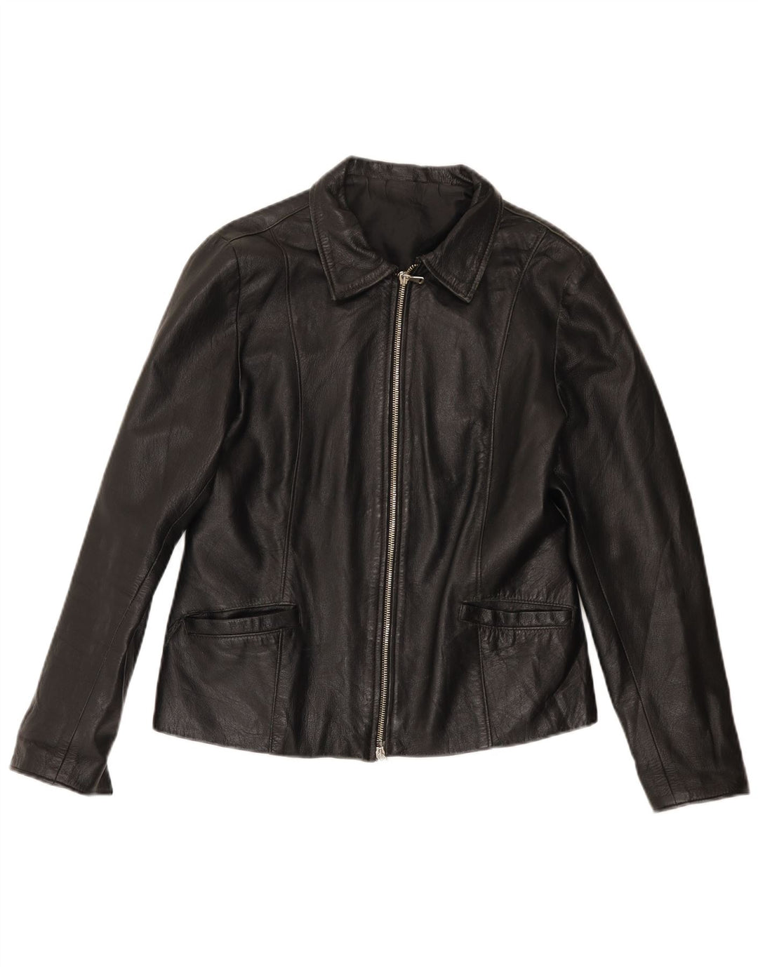 Vintage Damen Lederjacke UK 14 Mittelschwarzes Leder