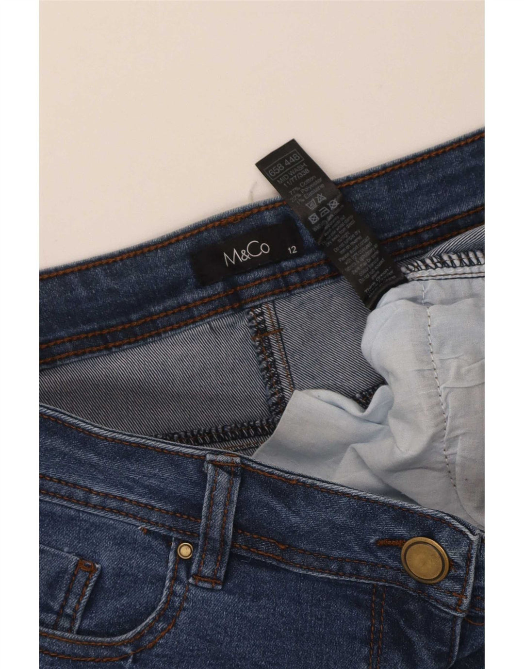M&Co Womens Slim Jeans UK 12 Medium W34 L28 Blue Cotton