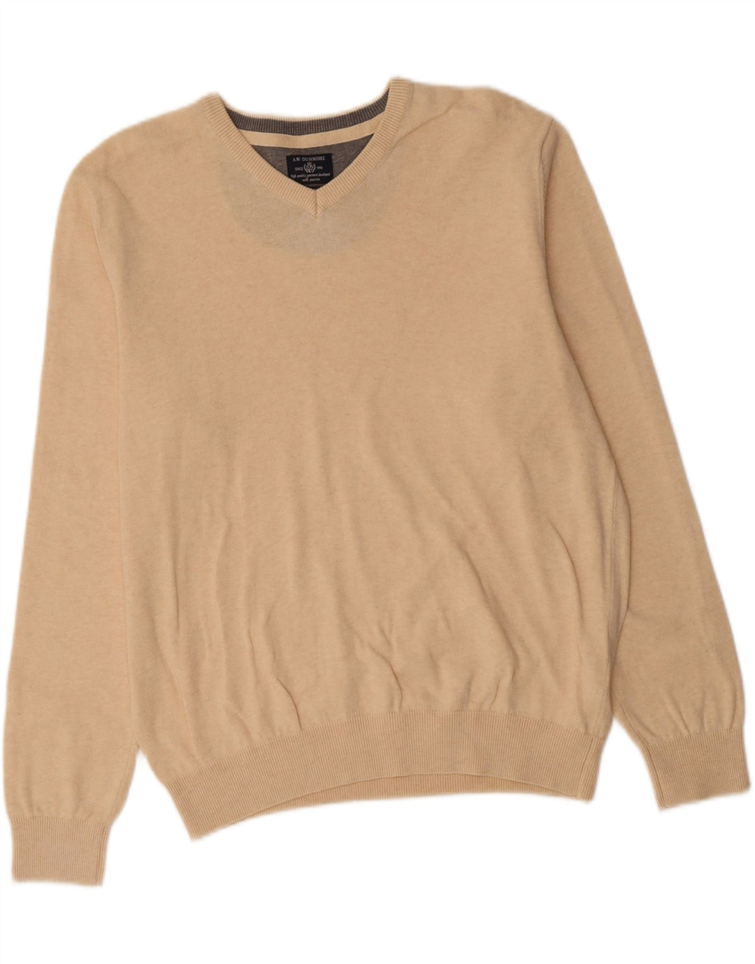 A.W.DUNMORE Mens V-Neck Jumper Sweater Large Beige Cotton Vintage A.W.Dunmore and Second-Hand A.W.Dunmore from Messina Hembry 