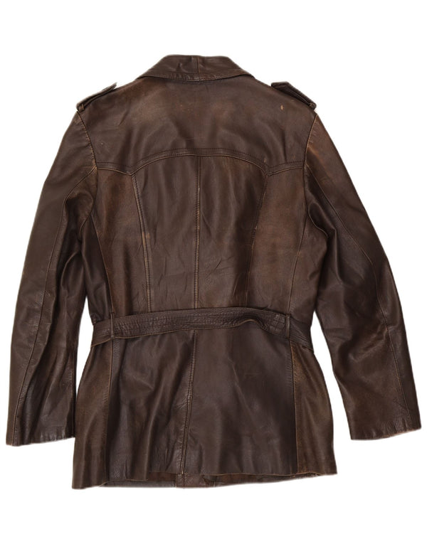 Vintage Womens Military Leather Jacket IT 52 2XL Brown