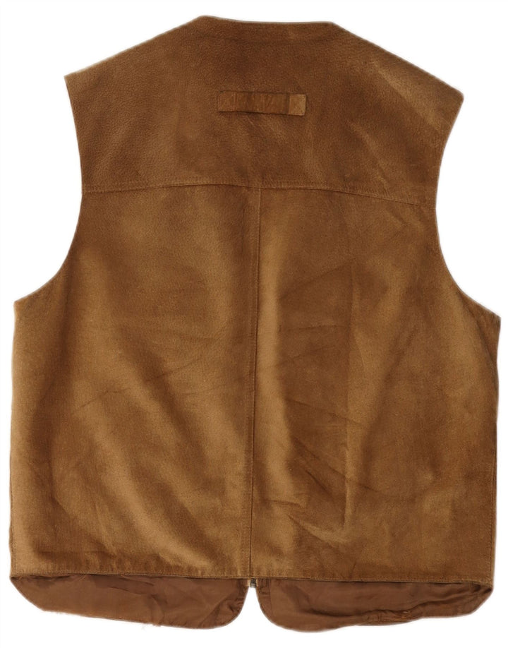 vintage Mens Suede Utility Gilet UK 38 Cuir Marron Moyen