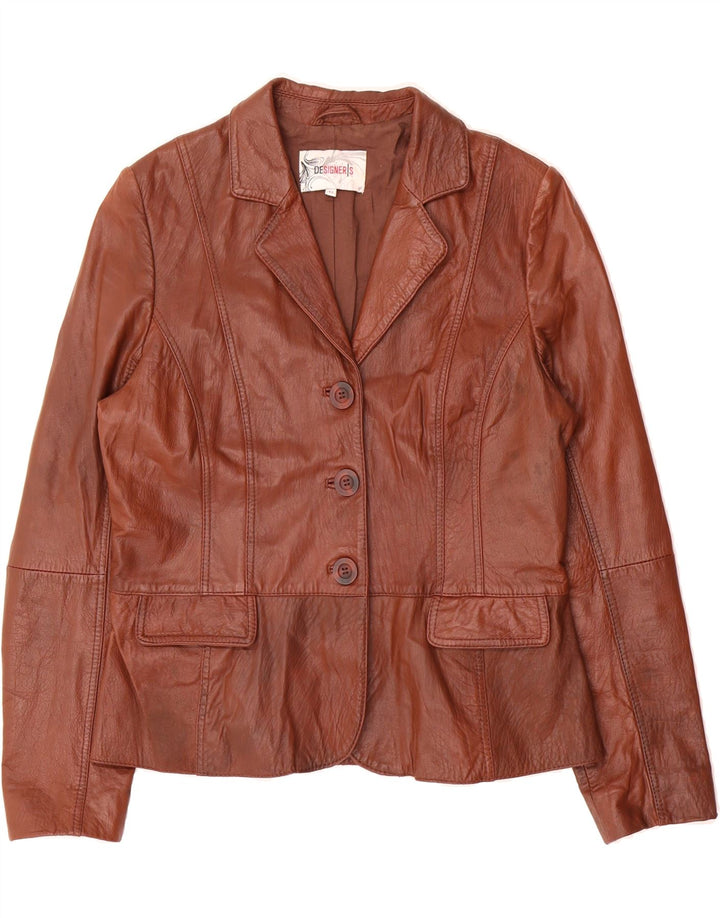 VINTAGE Womens 3 Button Leather Blazer Jacket IT 42 Medium Brown Leather Vintage Vintage and Second-Hand Vintage from Messina Hembry 