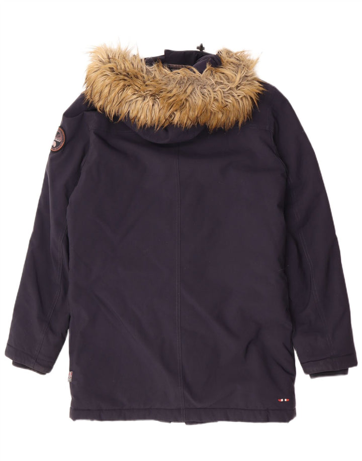 Napapijri Mens Hooded Parka Jacket UK 36 Small Navy Blue Polyamide