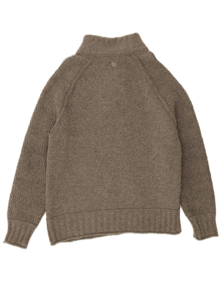 FAT FACE Mens Button Neck Jumper Sweater 2XL Grey Herringbone Wool