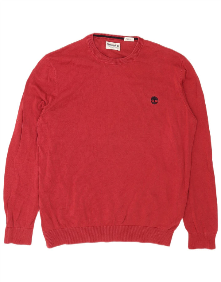 Timberland Mens Crew Neck Jumper Sweater Large Red Cotton