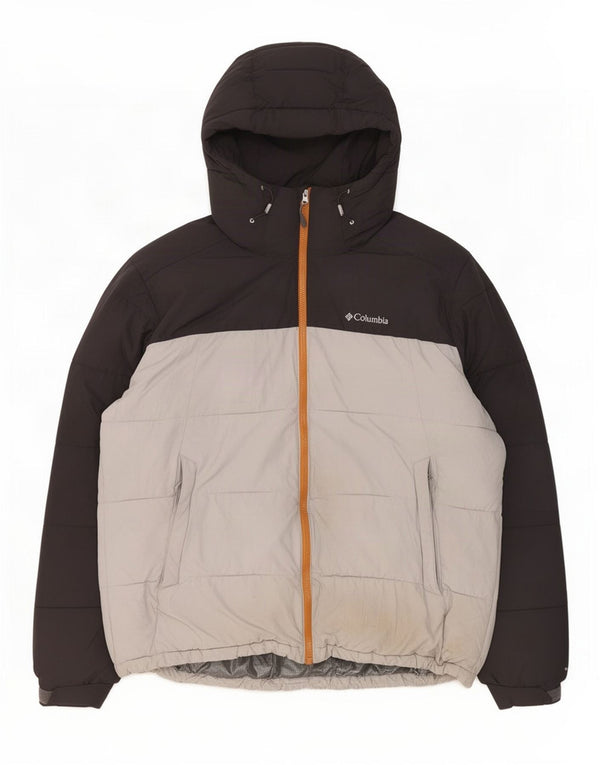Columbia Chaqueta acolchada con capucha para hombre ES 42 XL Poliéster color block gris