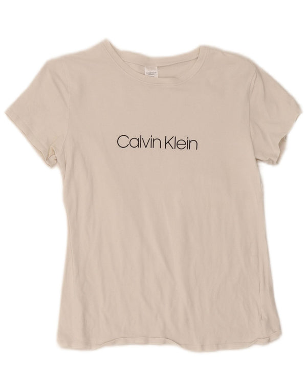 Calvin Klein Dame Grafisk T-Shirt Top UK 10 Small White Bomuld