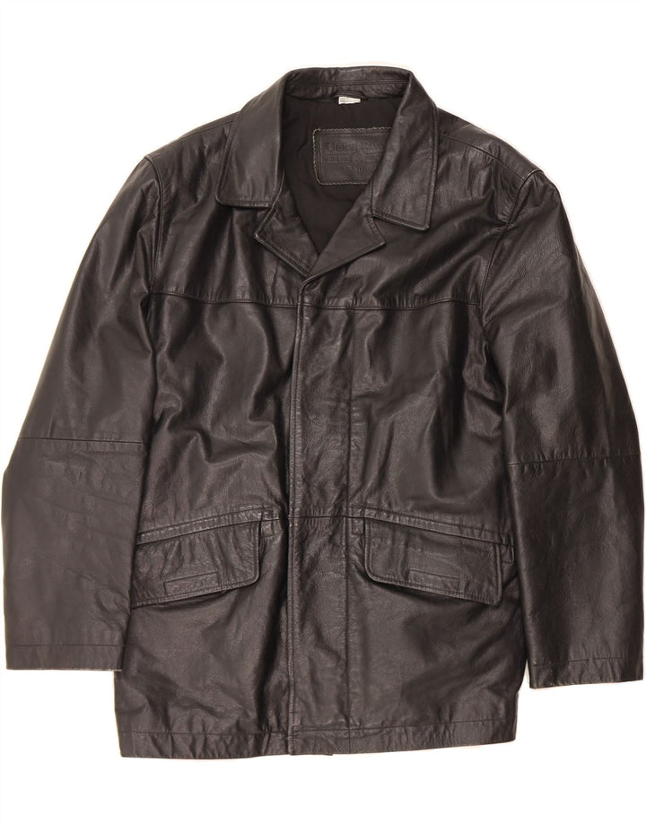 UNION RIVER Mens Leather Jacket UK 40 Large Black Leather Vintage Union River and Second-Hand Union River from Messina Hembry 