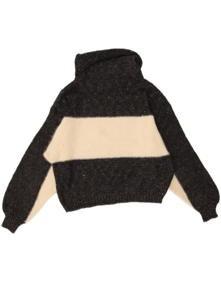 Vintage Dame Roll Neck Jumper Sweater UK 14 Medium Sort Colourblock Uld