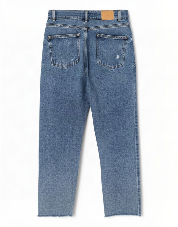 Jeans dritti a vita alta effetto consumato da donna Zara EU 32 2XS W22 L26 Blu
