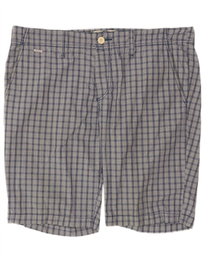 Guess Mens Chino Shorts W34 Large Blue Check Cotton