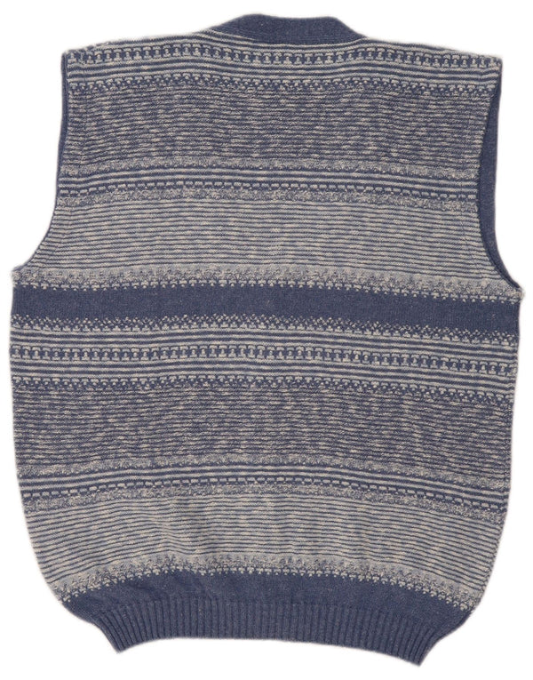 Vintage Mens Sleeveless Cardigan Sweater IT 52 Large Blue Striped