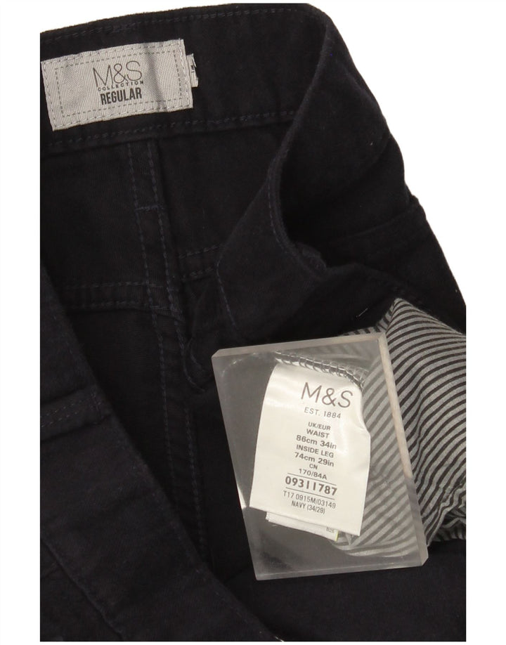 Marks & Spencer Mens Regular Straight Casual Trousers W34 L29 Navy Blue