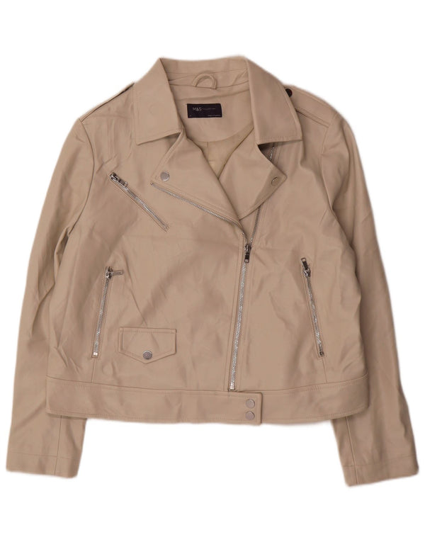 Женская байкерская куртка из искусственной кожи Marks & Spencer UK 18 XL, бежевая