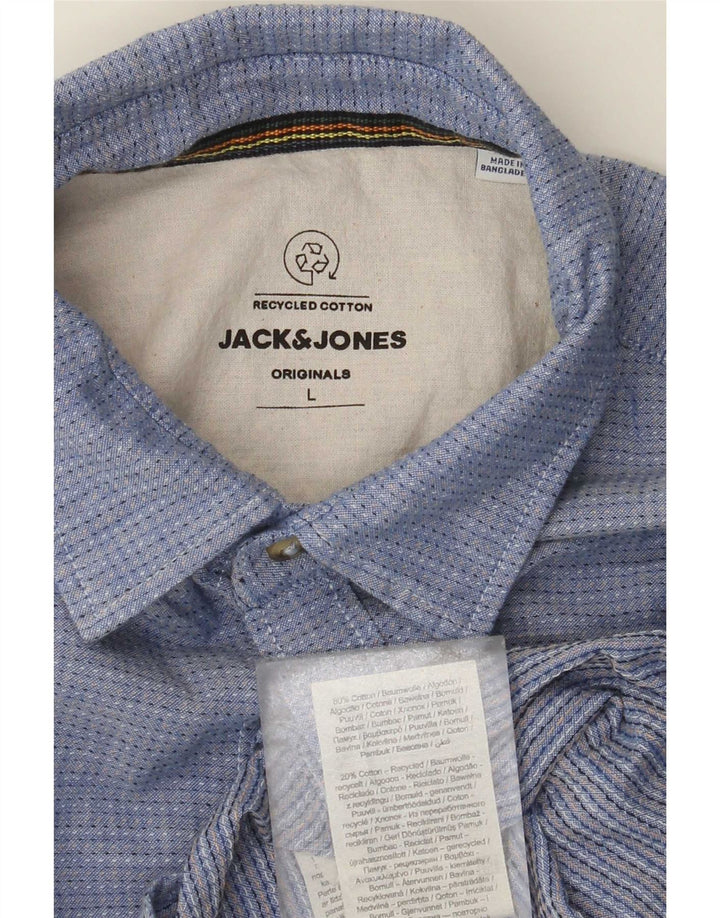 Jack & Jones Mens Shirt Large Blue Spotted Cotton