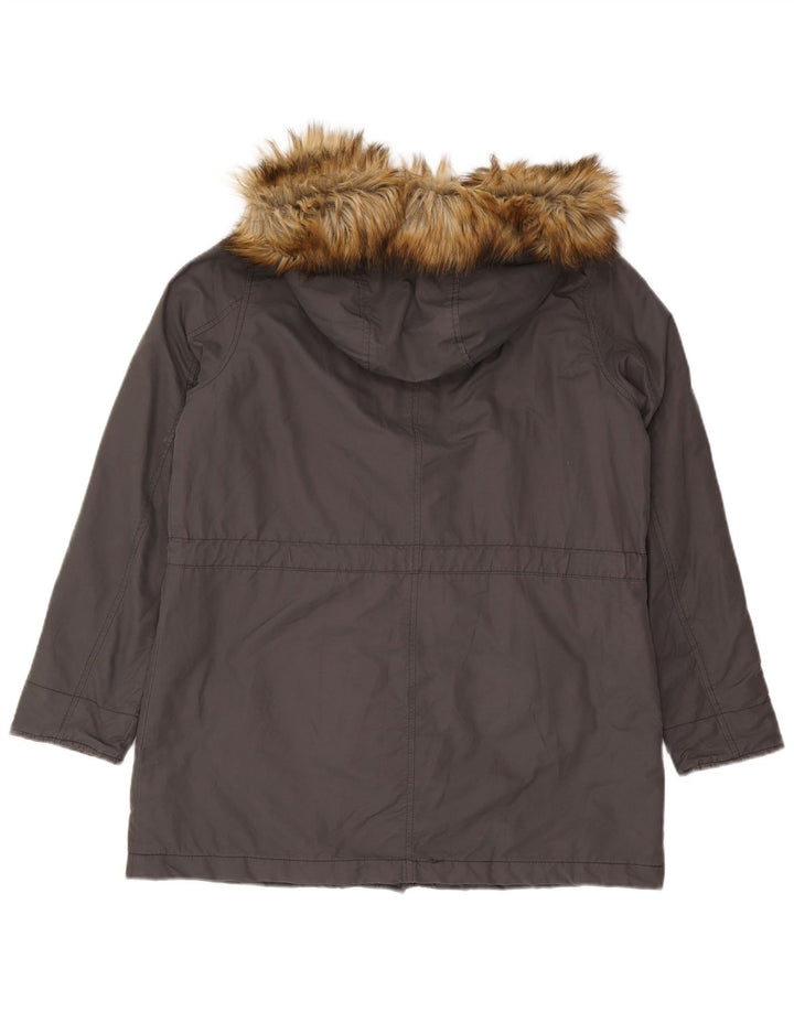 Benetton Womens Hooded Parka Jacket UK 40 Large Grey Cotton