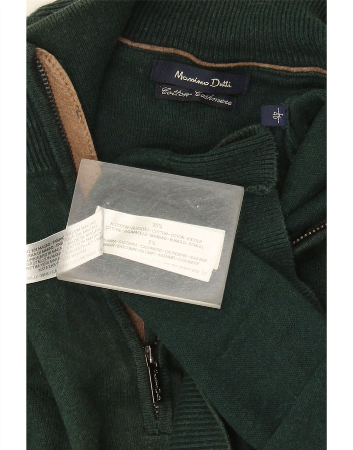 Massimo Dutti Herre Zip Neck Jumper Sweater Stor Grøn Bomuld