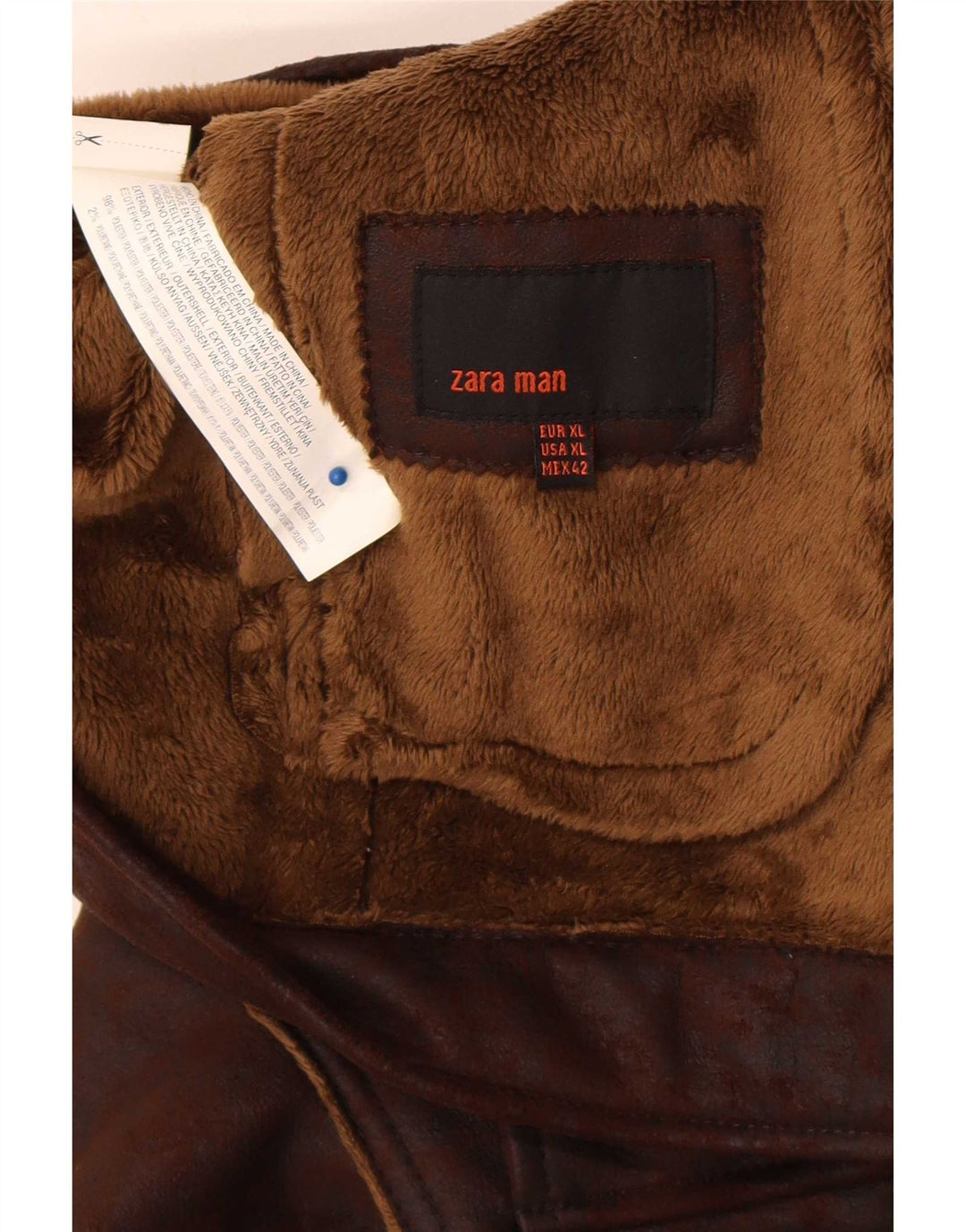 Zara Mens Sherpa Jacket UK 42 XL Brown Polyester