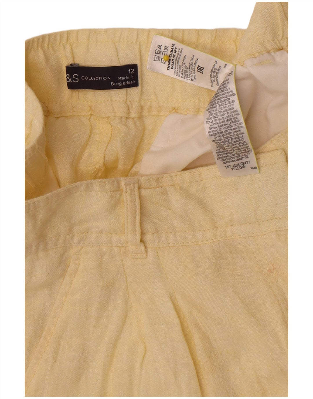 Marks & Spencer Womens Chino Shorts UK 12 Medium W30 Yellow Linen