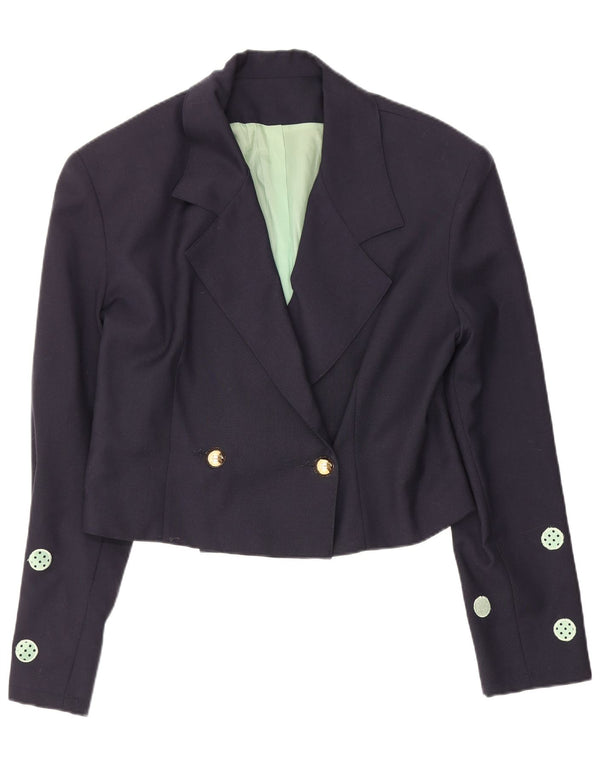 Vintage Damen Crop Blazer Jacke IT 42 Medium Navy Blue Polka Dot
